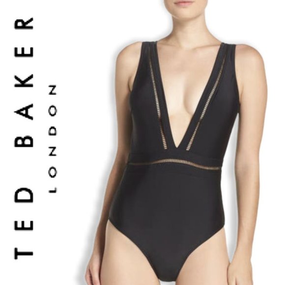 Ted Baker Other - Ted Baker Pointelle Deep V Plunge Swimsuit Black